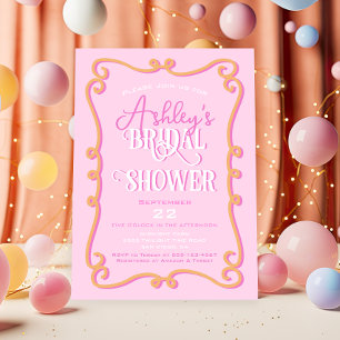 Mod Wavy Doodle Pink Orange Bridal Shower Invitation