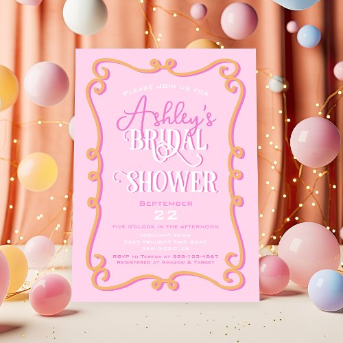 Mod Wavy Doodle Pink Orange Bridal Shower Invitation