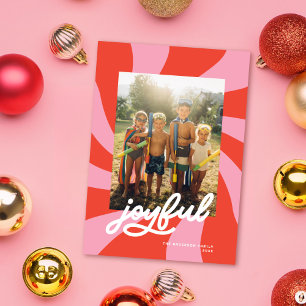Mod Wavy Frame Customizable Color Photo Pink + Red Holiday Card