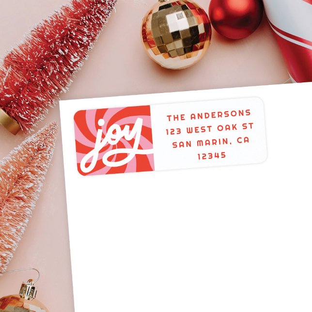Mod Wavy Groovy Christmas Pink Red Return Address Label (Creator Uploaded)