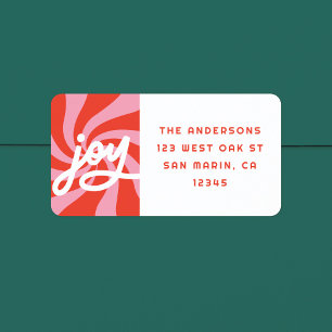 Mod Wavy Groovy Christmas Pink Red Return Address Label