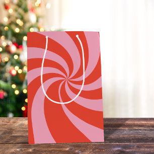 Mod Wavy Groovy Hippie Retro Christmas Pink Red Medium Gift Bag