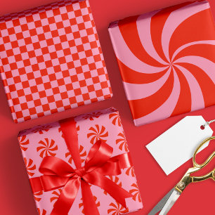 Mod Wavy Groovy Hippie Retro Christmas Pink Red Wrapping Paper Sheets