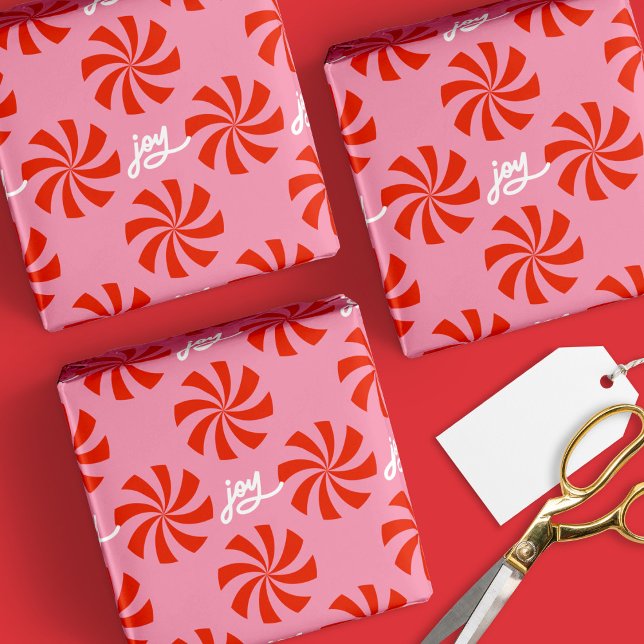 Mod Wavy Pinwheel Spirals Retro Christmas Pink Red Wrapping Paper (Creator Uploaded)