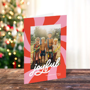 Mod Wavy Retro Groovy Christmas Red Pink Holiday Card