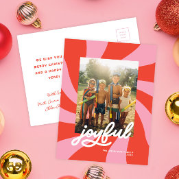 Mod Wavy Retro Groovy Christmas Red Pink Holiday Postcard