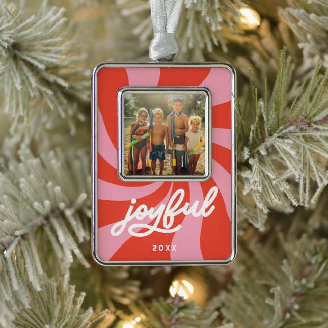 Mod Wavy Retro Groovy Holiday Red Pink Christmas Ornament (Tree)