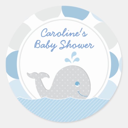 Mod Whale Baby Boy Shower Blue and Gray Sticker