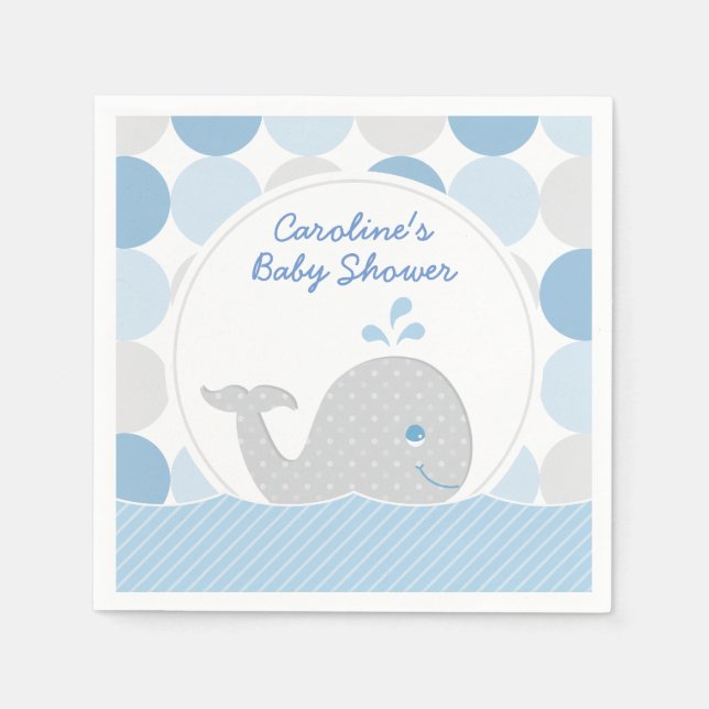 Mod Whale Baby Boy Shower Blue & Gray Napkins (Front)