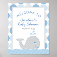 Mod Whale Baby Shower Blue Gray Decor Welcome Sign