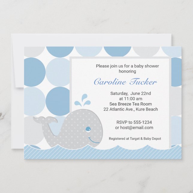 Mod Whale Baby Shower Invitation - Blue & Gray (Front)