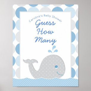 Mod Whale Guess How Many Boy Baby Shower Game Poster