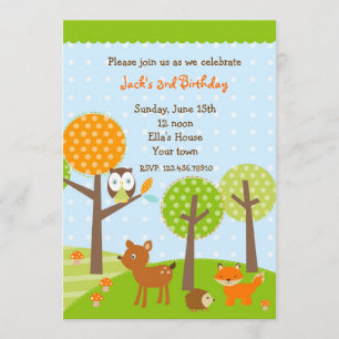 Mod woodland Owl BIrthday Party Invitations