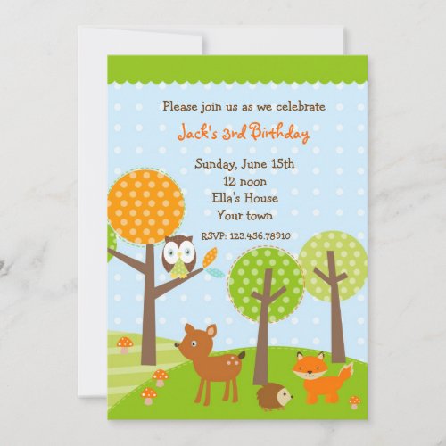 Mod woodland Owl BIrthday Party Invitations