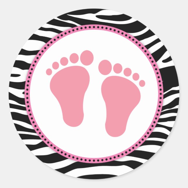 Mod Zebra Pink Baby Shower Favor Stickers (Front)