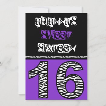 Mod Zebra Print Sweet Sixteen [purple] Invitation by TreasureTheMoments at Zazzle