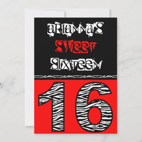 Mod Zebra Print Sweet Sixteen [red] Personalized Invites