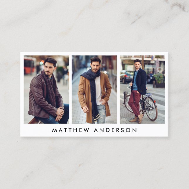 Model Actor 3 Photo Business Card White (Front)