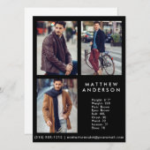 Model Actor 3 Photo Comp Card Black (Front/Back)