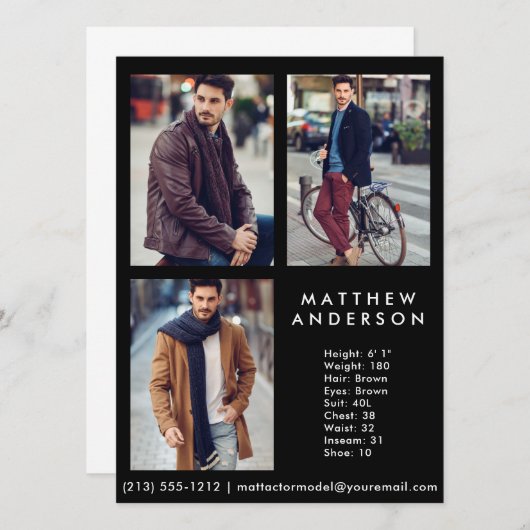 Model Actor 3 Photo Comp Card Black (Front/Back)