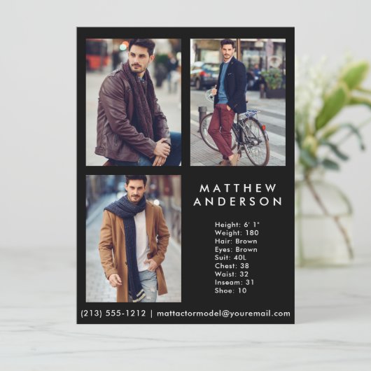 Model Actor 3 Photo Comp Card Black (Standing Front)