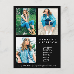 Model Actor 3 Photo Comp Card - Blk Postcard