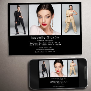 Model Actor 3 Photo Comp Card Template 5x7 Black