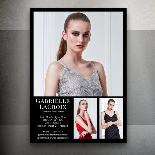 Model Actor 3 Photo Comp Card Template 5x7 Black