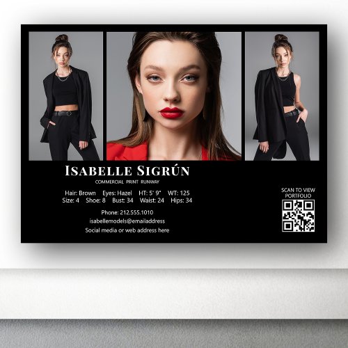 Model Actor 3 Photo Comp Card Template 5x7 Black