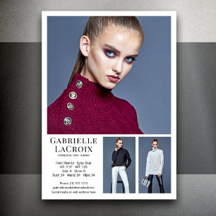 Model Actor 3 Photo Comp Card Template 5x7 White