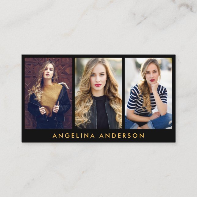 Model Actor 3 Photo Gold and Black Business Card (Front)