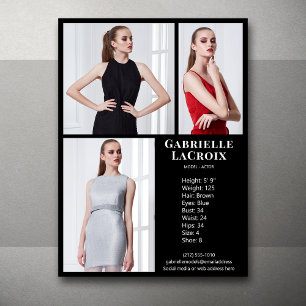 Model Actor 3 Photo Pro Comp Card Template Black