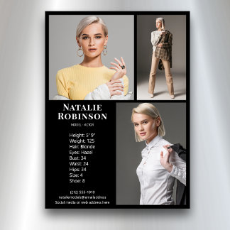 Model Actor 3 Photo Pro Comp Card Template Black
