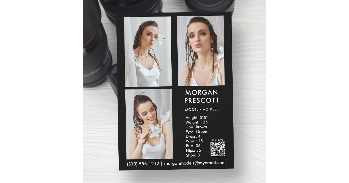 Model Actor 3 Photo Pro Comp Card Your QR Code | Zazzle
