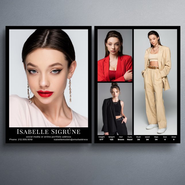 Model Actor 4 Photo 5.5x7.5 Comp Card Template (Available in high quality print or instant download for quick messaging, email or self printing.)