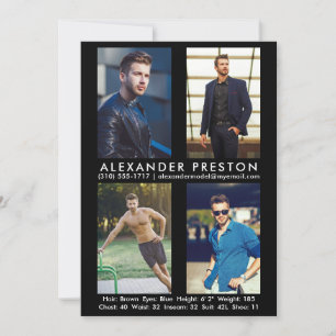 Model Actor 4 Photo Comp Card 5x7 Black