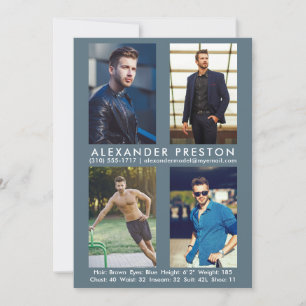 Model Actor 4 Photo Comp Card 5x7 Gray Blue