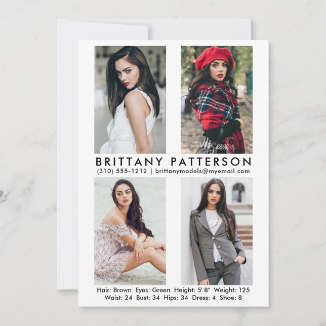 Model Actor 4 Photo Comp Card 5x7 White (Front)