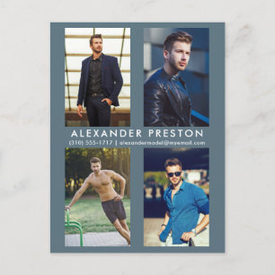 Model Actor 4 Photo Comp Card Gray Blue Postcard