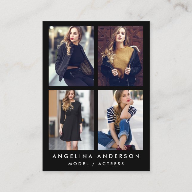 Model Actor 4 Photo Large Business Card Black (Front)