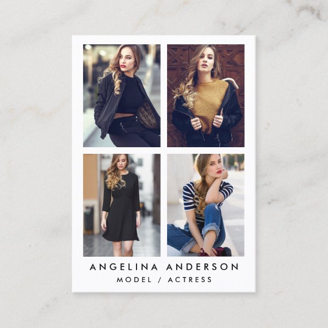 Model Actor 4 Photo Large Business Card White (Front)