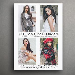 Model Actor 4 Photo Pro Comp Card White