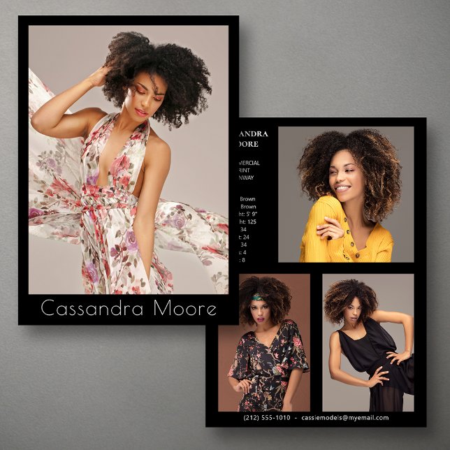 Model Actor 4 Photo Two Sided Comp Card Template (Available in high quality print or digital download for quick messaging, email or self printing.)