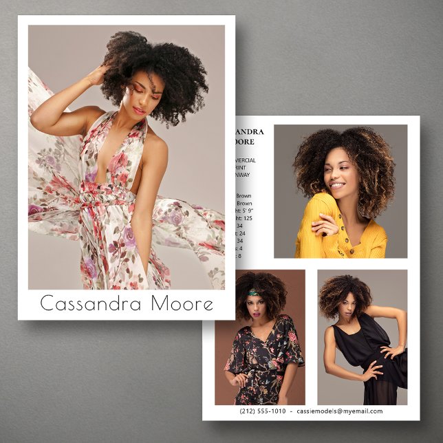 Model Actor 4 Photo Two Sided Comp Card Template (Available in high quality print or digital download for quick messaging, email or self printing.)