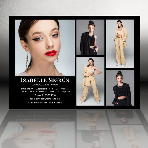 Model Actor 5 Photo Comp Card Template 5x7 Black