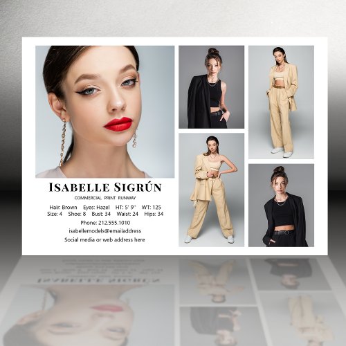 Model Actor 5 Photo Comp Card Template 5x7 White