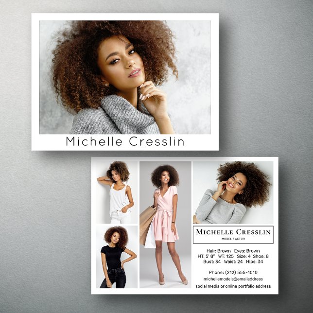 Model Actor 5 Photo Two Sided Comp Card Template (Available in print or digital download for quick messaging, email or self printing.)