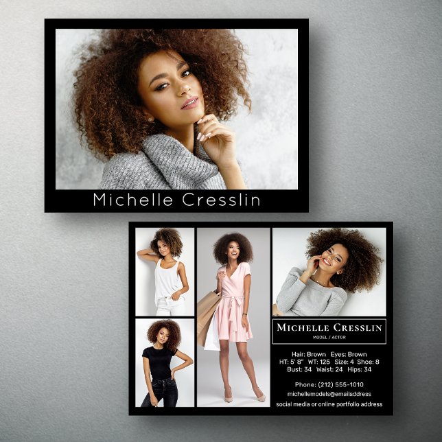 Model Actor 5 Photo Two Sided Comp Card Template (Available in print or instant download for quick messaging, email or self printing.)