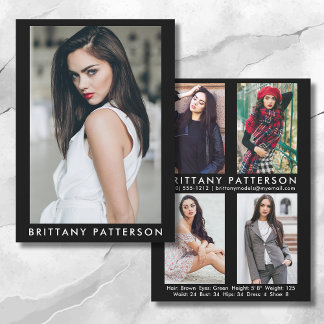 Model Actor 5x7 Comp Card 4 Photo Back Blk