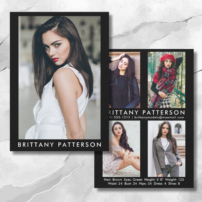 Model Actor 5x7 Comp Card 4 Photo Back Blk (Available in high quality print or digital download for quick messaging, email or self printing.)